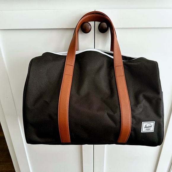 Herschel Supply Company Black Duffel Bag with Brown Straps - Picture 1 of 4